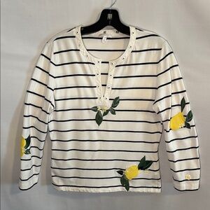 Escada Striped Lemon Knit V-Neck Shirt Size 40